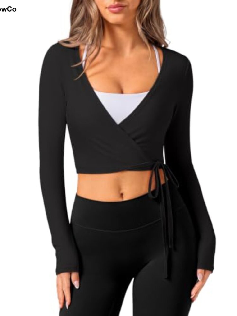 REORIA Womens Buttery Soft Modal Wrap Top V Neck Tie Long Sleeve Yoga Pilates